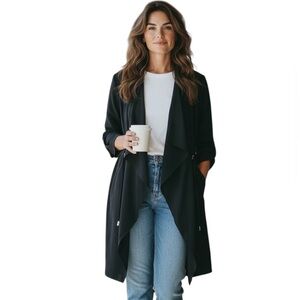 APT. 9 Black Draped Open Front Jacket Drawstring Waist Size M